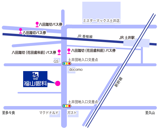バス停から福山眼科までの地図